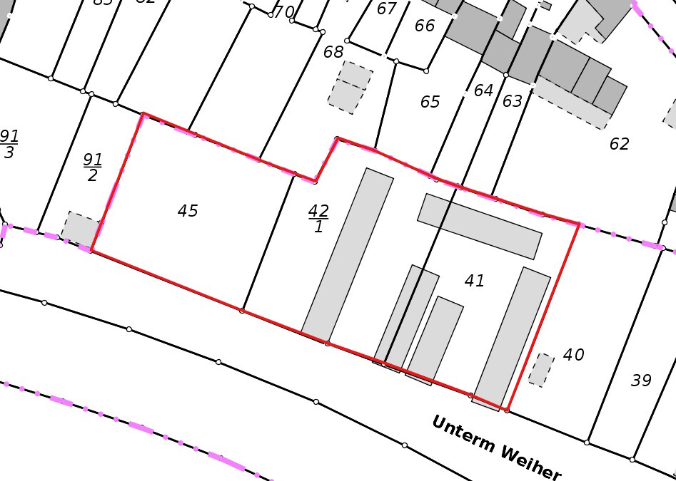 Unterm Weiher, Flurstücke 41, 42/1, 45, Treffurt, Flurkarte, ALKIS